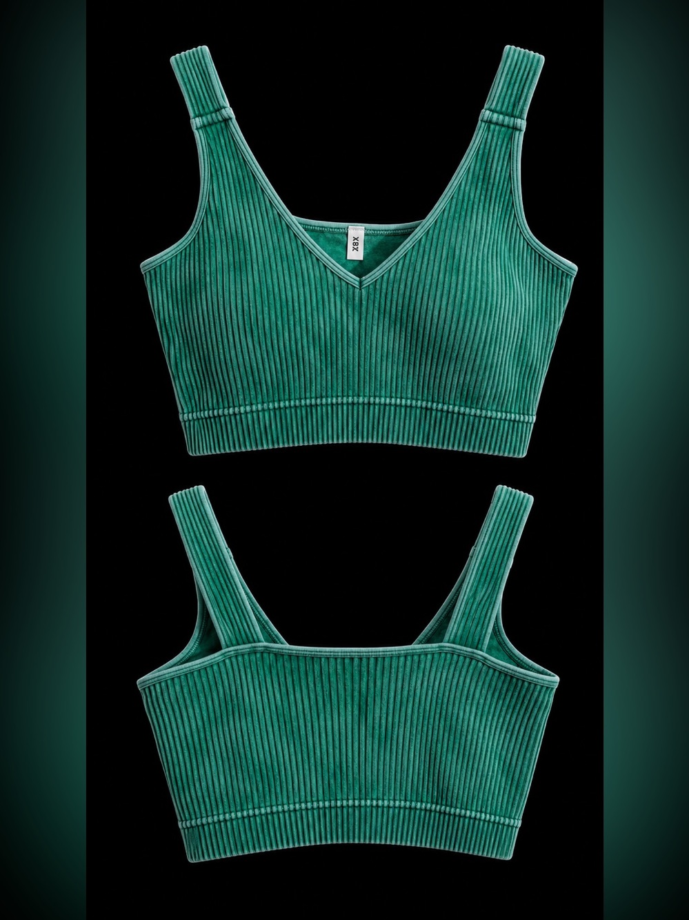 🆕 💥SALE💥 Kelly Green Ribbed Mineral Washed Padded Brami Tank Crop Top - Picture 2 of 2